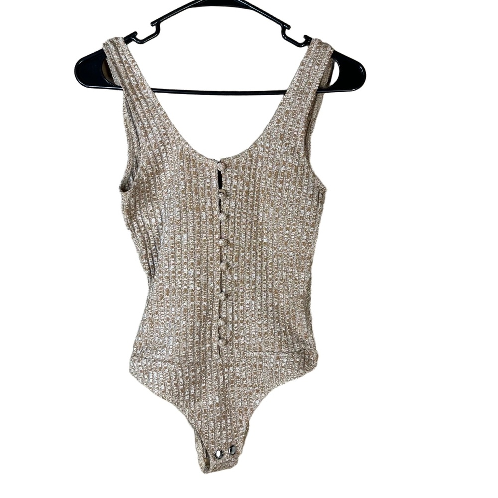Privacy Please Sleeveless Buttonup Front Ribbed Texture Bodysuit XS‎